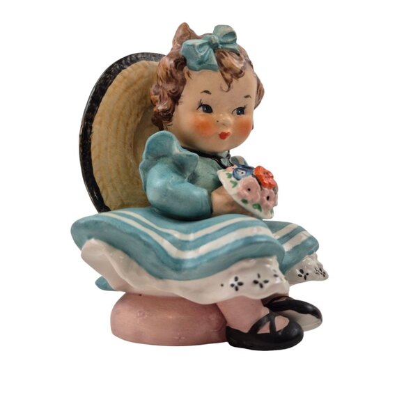 Vintage Goebel W Germany Figurine Girl Blue Dress Bonnet Flowers TMK 3 Porcelain - Picture 1 of 10